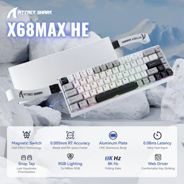 Gaming tastatura Attack Shark X68MAX Magnetic Switches/RT/SnapTap/DKS/MT/TGL/Aluminium/Starry White
