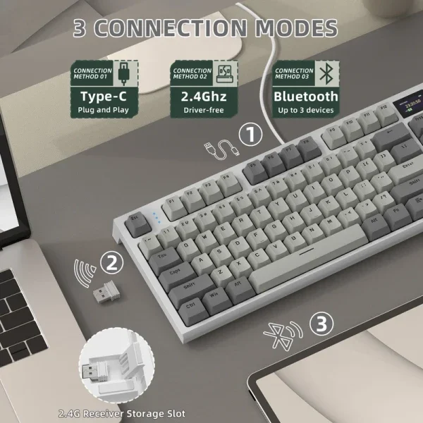 Bežična gaming tastatura Attack Shark K86 Mehanička/TriMode/TFT Screen/Media Control/Retro Gray