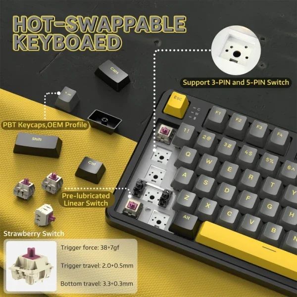 Bežična gaming tastatura Attack Shark X87 Mehanička/TriMode/4000mAh/Hot Swap/Star Black