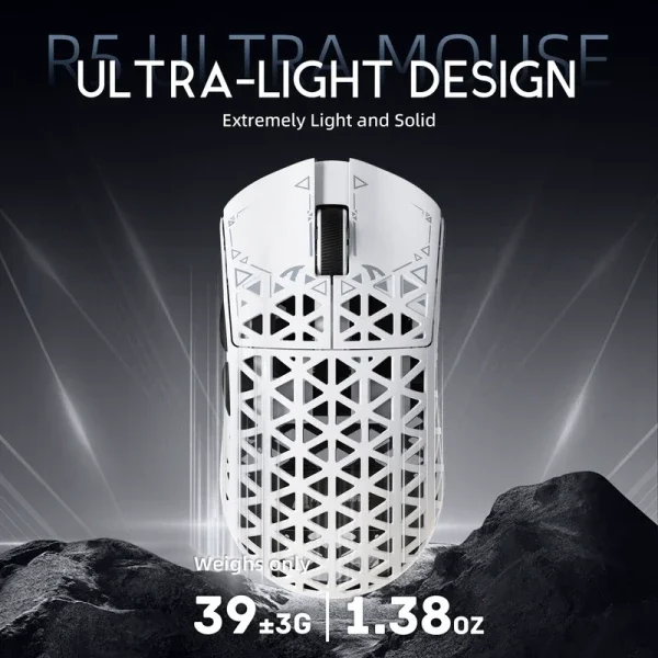 Bežični gaming miš Attack Shark R5Ultra PAW3950MAX/Carbon Fiber/Superlight/8KHz/Omron Switches/White