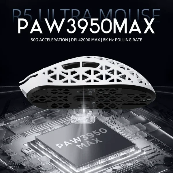Bežični gaming miš Attack Shark R5Ultra PAW3950MAX/Carbon Fiber/Superlight/8KHz/Omron Switches/White