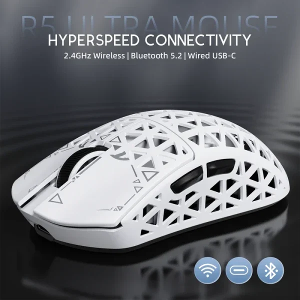 Bežični gaming miš Attack Shark R5Ultra PAW3950MAX/Carbon Fiber/Superlight/8KHz/Omron Switches/White
