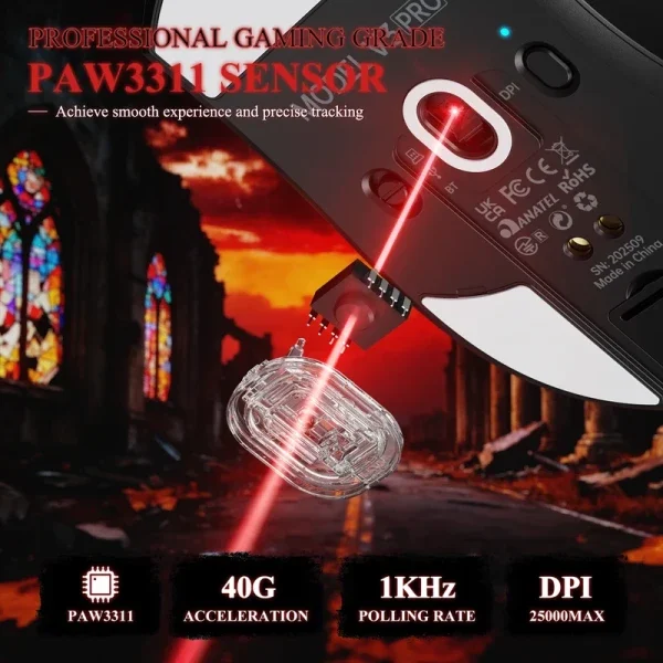 Bežični gaming miš Attack Shark V3Pro PAW3311/25000 DPI/Omron Switches/Pink + Charging Dock