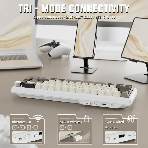 Bežična gaming tastatura Attack Shark X66 Mehanička/TriMode/Multimedia Control/Hot Swap/Cheese White