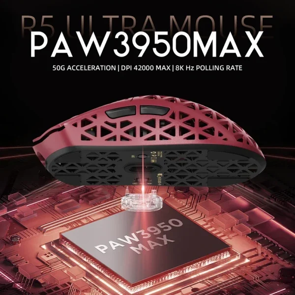 Bežični gaming miš Attack Shark R5Ultra PAW3950MAX/Carbon Fiber/Superlight/8KHz/Omron Switches/Red