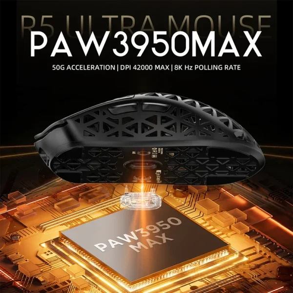 Bežični gaming miš Attack Shark R5Ultra PAW3950MAX/Carbon Fiber/Superlight/8KHz/Omron Switches/Black