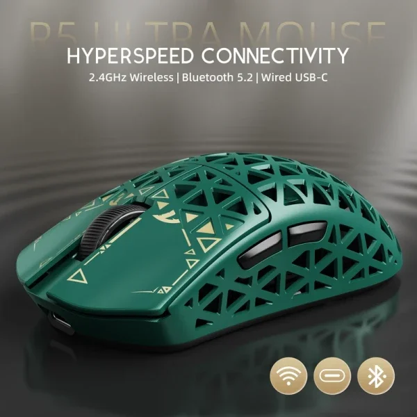 Bežični gaming miš Attack Shark R5Ultra PAW3950MAX/Carbon Fiber/Superlight/8KHz/Omron Switches/Green