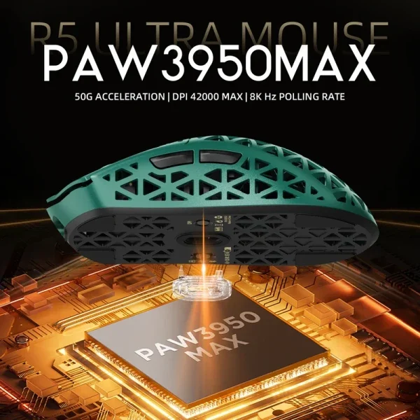Bežični gaming miš Attack Shark R5Ultra PAW3950MAX/Carbon Fiber/Superlight/8KHz/Omron Switches/Green