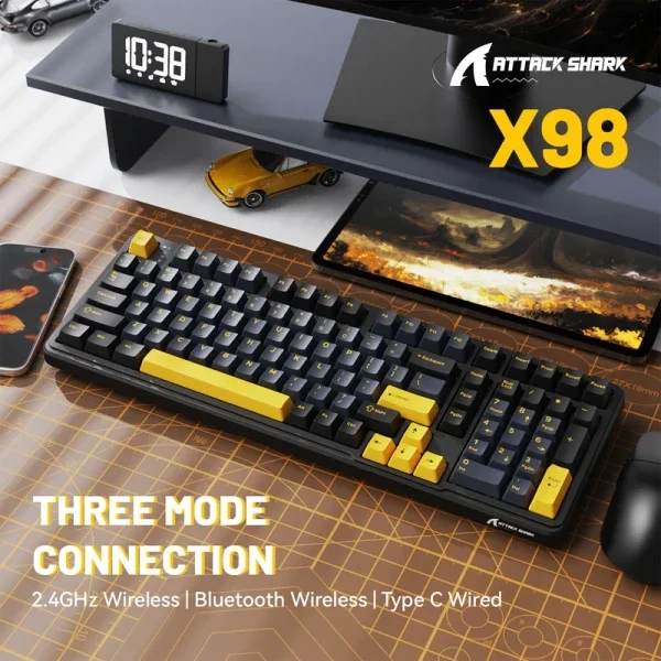 Bežična Gaming tastatura Attack Shark X98 Mehanička/Full Size/TriMode/Gasket/Starry Black