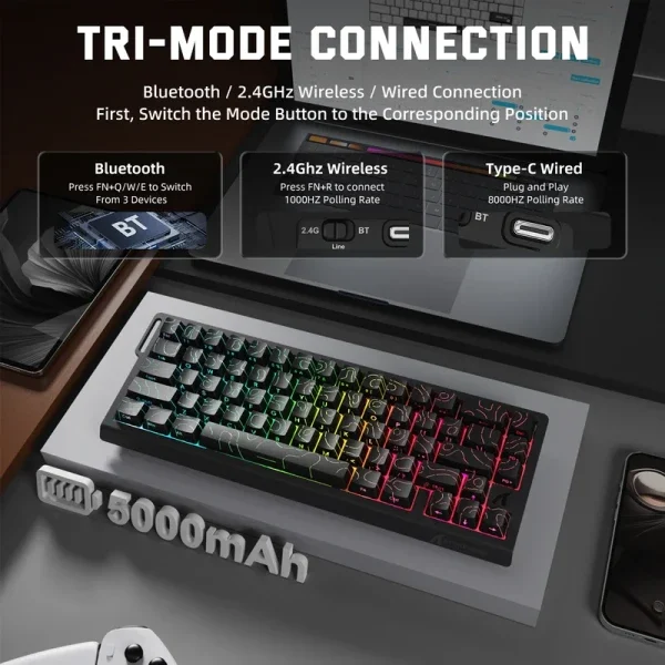 Bežična gaming tastatura Attack Shark X68Pro HE Magnetic Swith/8KHz/TriMode/RT/SnapTap/Black cont