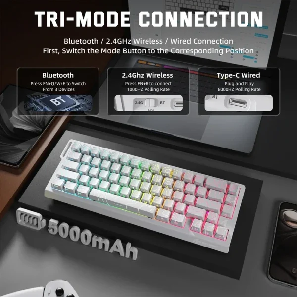 Bežična gaming tastatura Attack Shark X68Pro HE Magnetic Swith/8KHz/TriMode/RT/SnapTap/White cont