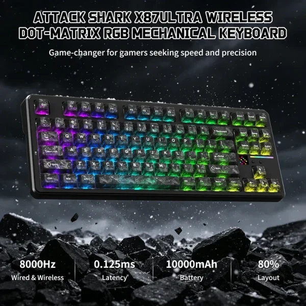 Bežična gaming tastatura Attack Shark X87Ultra Mehaniča/8KHz/TriMode/Dot-Matrix Screen/Forged Carbon
