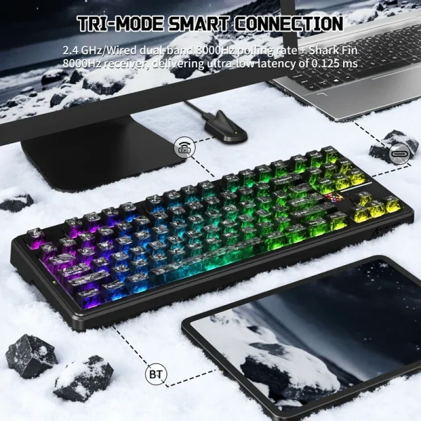Bežična gaming tastatura Attack Shark X87Ultra Mehaniča/8KHz/TriMode/Dot-Matrix Screen/Forged Carbon