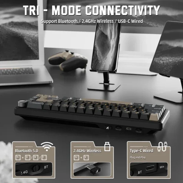 Bežična gaming tastatura Attack Shark X66 Mehanička/TriMode/Multimedia Control/Hot Swap/Star Black