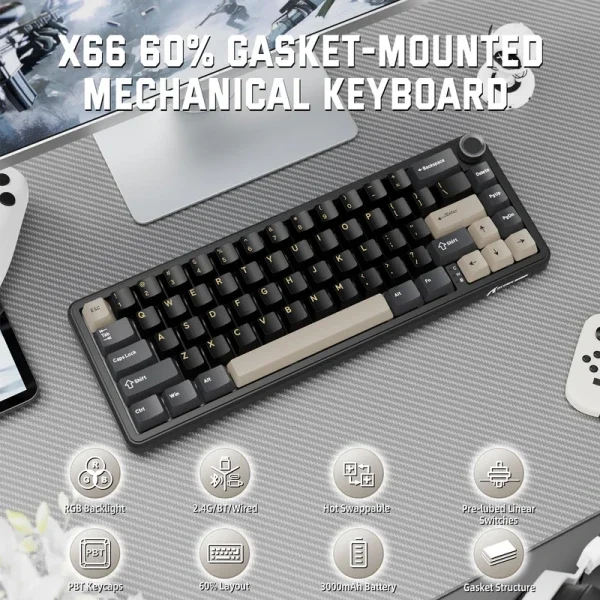 Bežična gaming tastatura Attack Shark X66 Mehanička/TriMode/Multimedia Control/Hot Swap/Star Black