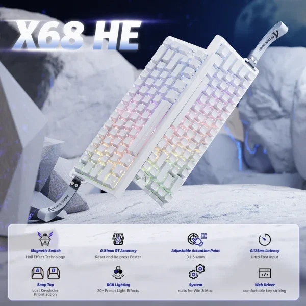 Gaming tastatura Attack Shark X68HE Magnetic Switch/RT/Snap Tap/DKS/MT/TGL/White Contour