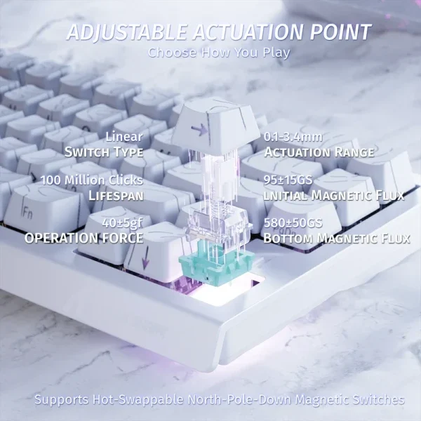 Gaming tastatura Attack Shark X68HE Magnetic Switch/RT/Snap Tap/DKS/MT/TGL/White Contour
