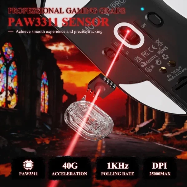 Bežični gaming miš Attack Shark V3Pro PAW3311/25000 DPI/Omron Switches/White + Charging Dock
