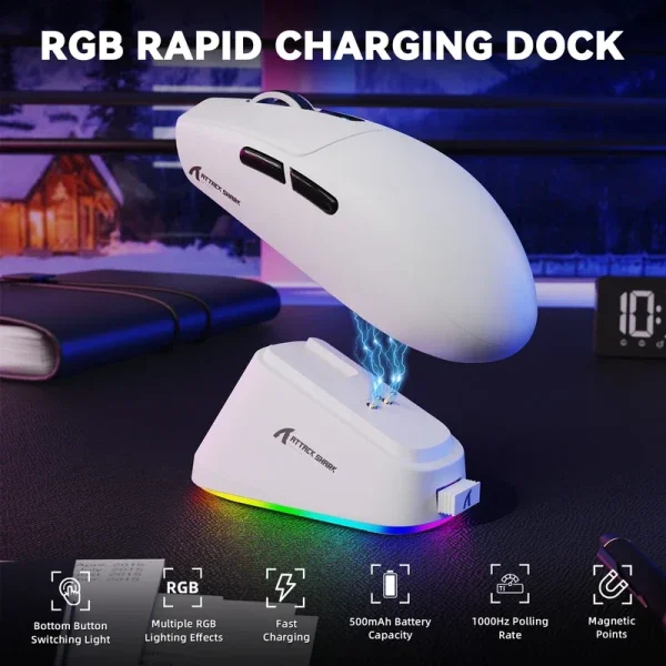 Bežični gaming miš Attack Shark G3Pro PAW3311/25000 DPI/Omron Switches/White + Charging Dock