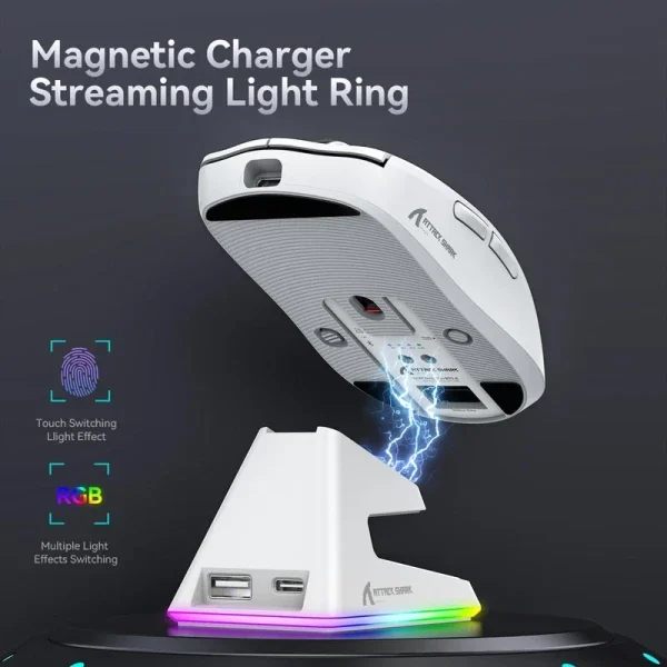 Bežični gaming miš Attack Shark X6 PAW3395/26000 DPI/Superlight/TriMode/White + Charging Dock