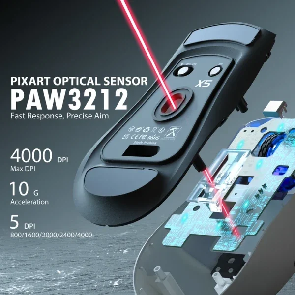 Bežični gaming miš Attack Shark X5 TriMode/Superlight/LongBattery/RGB Click/Ergonomic/White-Black