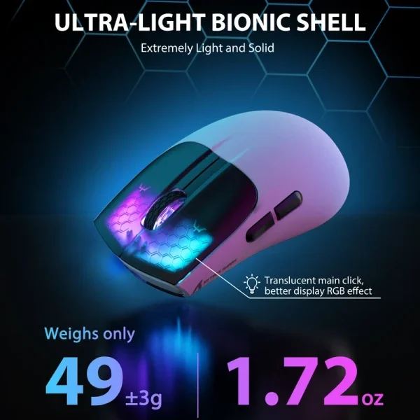Bežični gaming miš Attack Shark X5 TriMode/Superlight/LongBattery/RGB Click/Ergonomic/White-Black