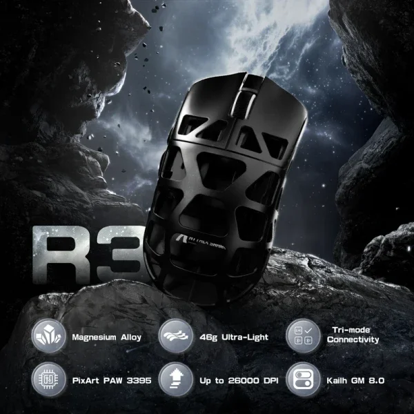 Bežični gaming miš Attack Shark R3 PAW3395/Magnesium/Superlight/8KHz Pooling/Black
