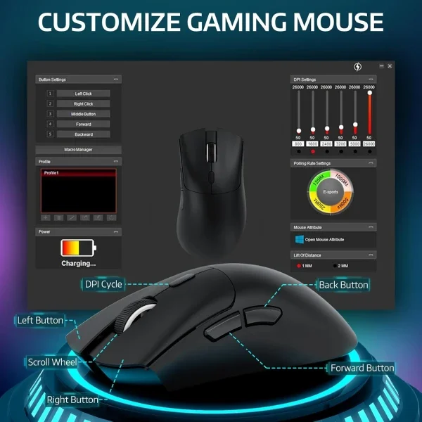 Bežični gaming miš Attack Shark R1 PAW3311/TriMode/Superlight/Ergonomic/Black