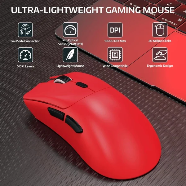 Bežični gaming miš Attack Shark R1 PAW3311/TriMode/Superlight/Ergonomic/Red
