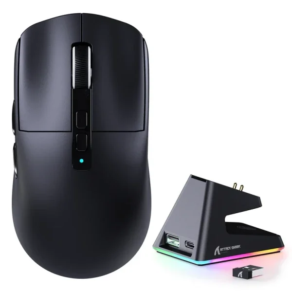 Bežični gaming miš Attack Shark X6 PAW3395/26000 DPI/Superlight/TriMode/Black + Charging Dock