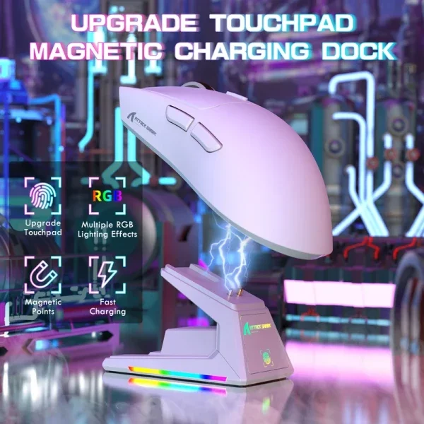 Bežični gaming miš Attack Shark X1 PAW3395PRO/40000 DPI/Omron Switches/TriMode/White + Charging Dock