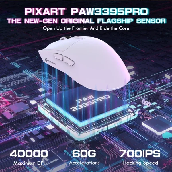 Bežični gaming miš Attack Shark X1 PAW3395PRO/40000 DPI/Omron Switches/TriMode/White + Charging Dock