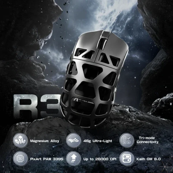 Bežični gaming miš Attack Shark R3 PAW3395/Magnesium/Superlight/8KHz Pooling/Silver Gray