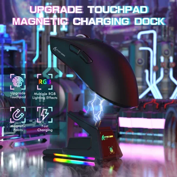 Bežični gaming miš Attack Shark X1 PAW3395PRO/40000 DPI/Omron Switches/TriMode/Black + Charging Dock