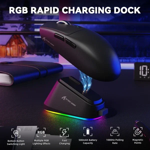 Bežični gaming miš Attack Shark G3Pro PAW3311/25000 DPI/Omron Switches/Black + Charging Dock
