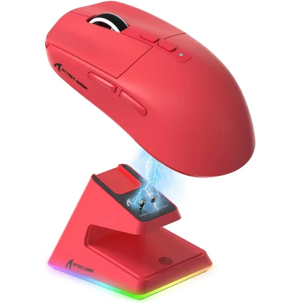 Bežični gaming miš Attack Shark X6 PAW3395/26000 DPI/Superlight/TriMode/Red + Charging Dock