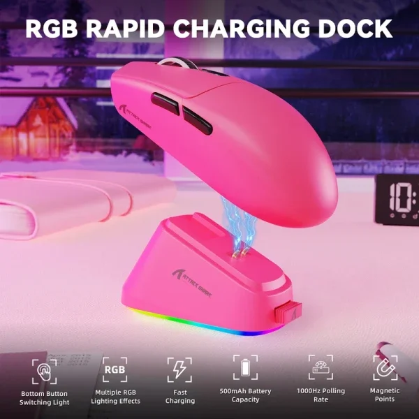 Bežični gaming miš Attack Shark G3Pro PAW3311/25000 DPI/Omron Switches/Berry Red + Charging Dock