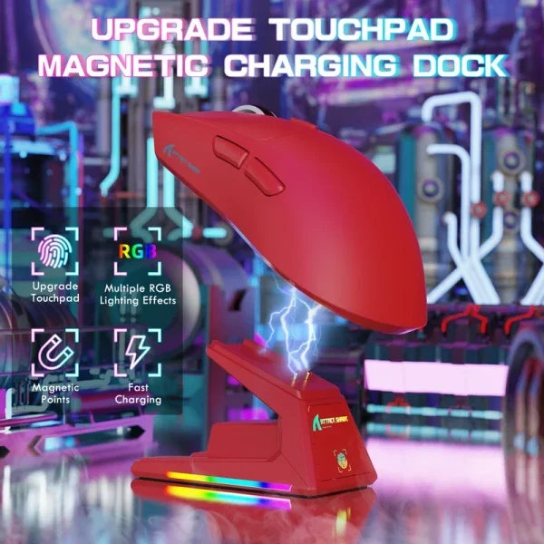 Bežični gaming miš Attack Shark X1 PAW3395PRO/40000 DPI/Omron Switches/TriMode/Red + Charging Dock