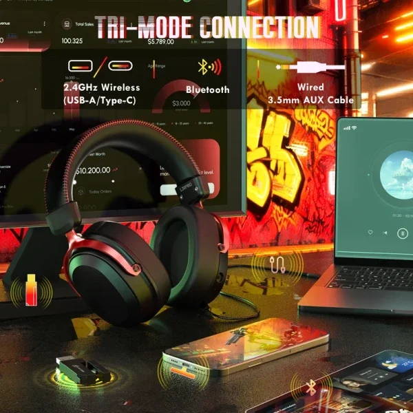 Bežične gaming slušalice Attack Shark L30PRO 50mm/7.1 Surround/TriMode/Aluminium/1100mAh/Black red