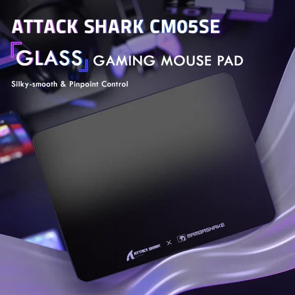 Staklena gaming podloga Attack Shark 450x400mm/Ultra-low friction/9H Kaljeno staklo/Non-slip/Black