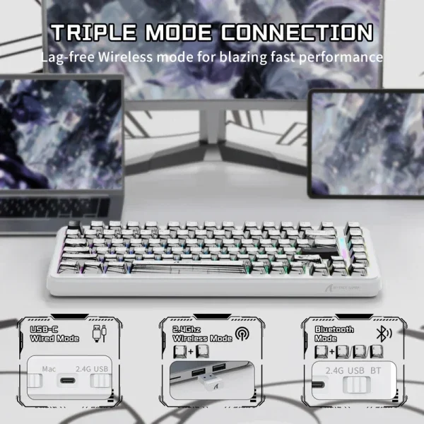 Bežična gaming tastatura Attack Shark X82 Pro HE Magnetic Switches/RT/SnapTap/DKS/MT/TGL/Comic White