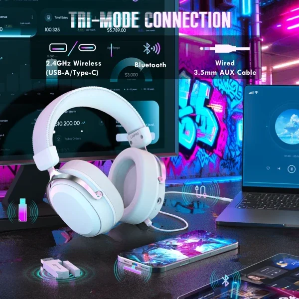 Bežične gaming slušalice Attack Shark L30PRO 50mm/7.1 Surround/TriMode/Aluminium/1100mAh/White