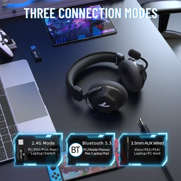 Bežične gaming Slušalice Attack Shark L50Pro 53mm/7.1 Surround/TriMode/1100mAh/Aluminium/Black