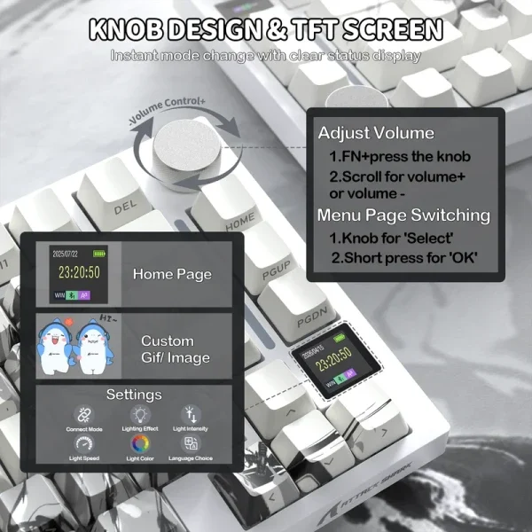 Bežična gaming tastatur Attack Shark X820Ultra Mehanička/TriMode/TFT Screen/Gaskett/Dark Warrior