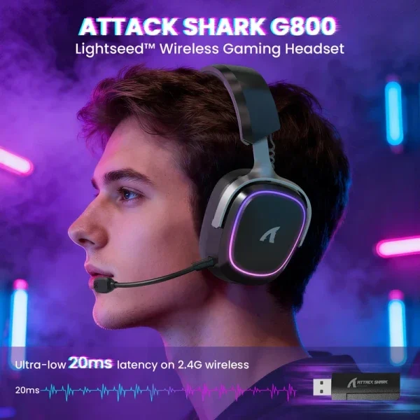 Bežične gaming slušalice Attack Shark G800 50mm/3D Surround/TriMode/Aluminium/Black