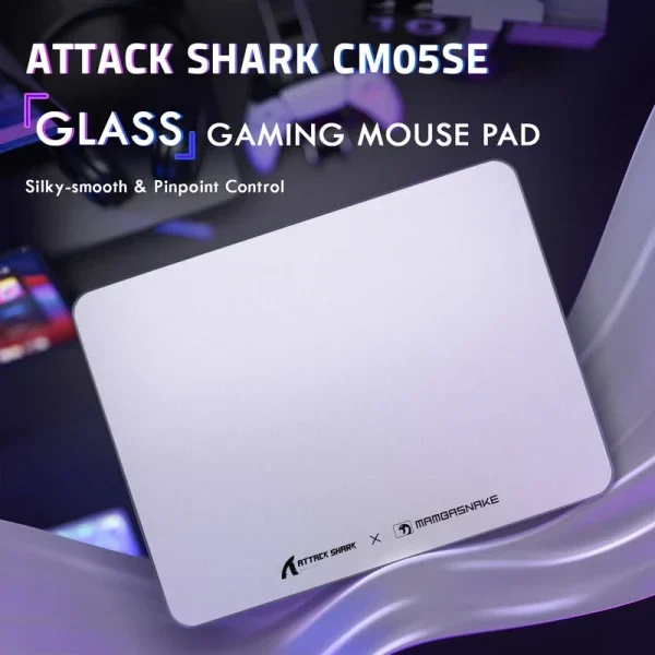 Staklena gaming podloga Attack Shark 450x400mm/Ultra-low friction/9H Kaljeno staklo/Non-slip/White