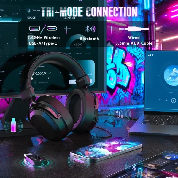 Bežične gaming slušalice Attack Shark L30PRO 50mm/7.1 Surround/TriMode/Aluminium/1100mAh/Black