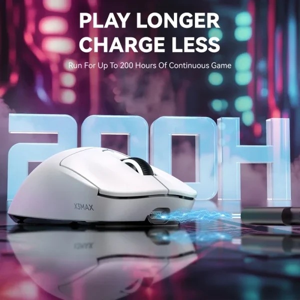 Bežični gaming miš Attack Shark X3Max PAW3950/42000 DPI/TriMode/200h Battery/Ergonomic/White