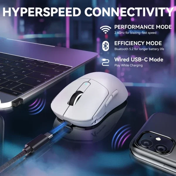 Bežični gaming miš Attack Shark X3Max PAW3950/42000 DPI/TriMode/200h Battery/Ergonomic/White