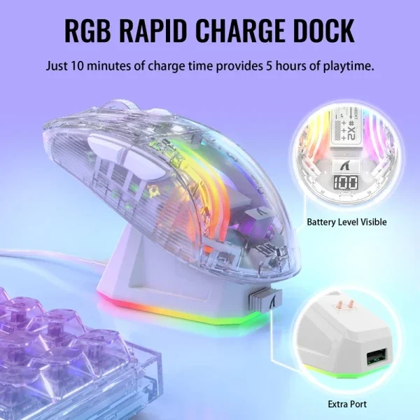 Bežični gaming miš Attack Shark X2Pro Silent/TriMode/Transparent/3D RGB + Charging Dock